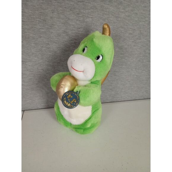 Baby Dragon Green White Stuff Animal Plush KP Kuddles King Plush Gold Wings - Picture 1 of 9